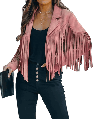 ebossy Women's Slim Faux Leather Fringe Jacket