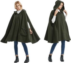 Women's Oversized Wool Cape Coat with Hood