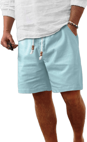 Men's Casual Linen Elastic Waist Shorts with Pockets