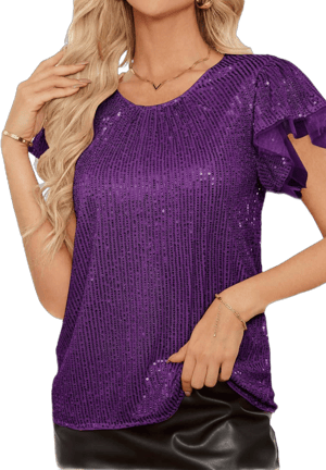 Grace Karin Women's Sparkly Sequin Short Sleeve Ruffle Top