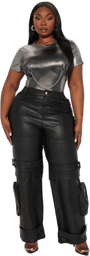 Fashion Nova Women's Street Heat Washed Faux Leather Cargo Pants