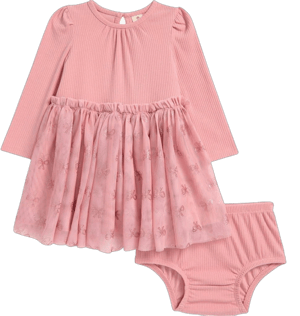 Tucker + Tate Foil Long Sleeve Rib Tutu Party Dress