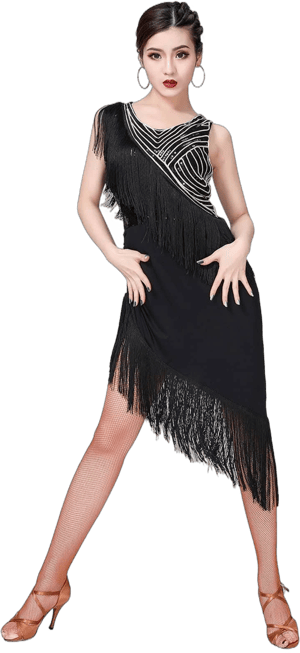 Z&x Women's Latin Salsa Tango Dress Sequin Asymmetry Fringe Dancing Dress Ballroom Costume with Shorts