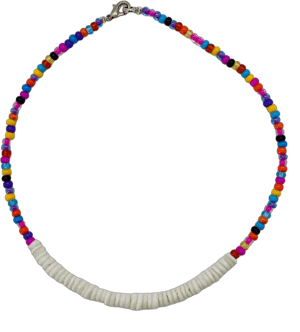 70s Inspired Multi-Color Beaded Necklace Nostalgic Beachy Jewelry with Polished