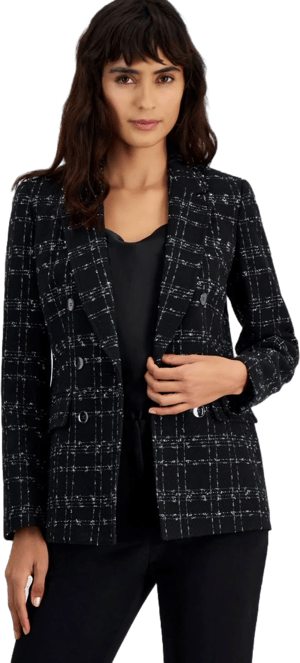 Bar III Women's Metallic Plaid One-Button Blazer