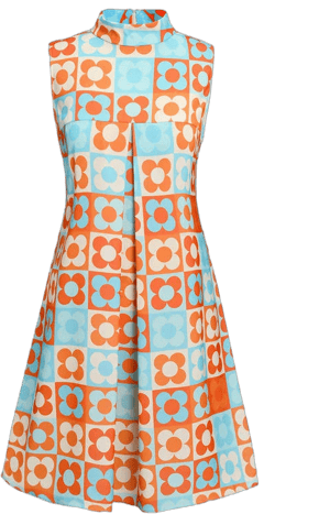 Retro Stage 1960s Floral Stand Collar Shift Mod Dress