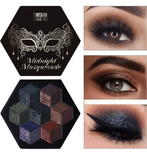 Tintark Black Smokey Eyeshadow Makeup Palette, Dark Smoky Eye Shadow Palettes for Halloween Goth Make up Glitter Shimmer Matte Pallets, Midnight