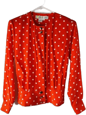 Vintage 80s Womens 12 Polka Dot Puff Sleeve Blouse Button Shirt