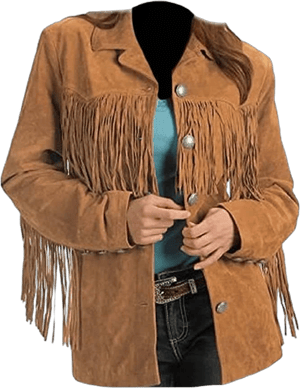 Classyak Women's Stylish Fringed Suede Leather Jacket