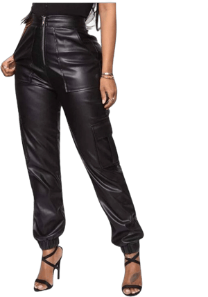 Sexyshine Women's Faux Leather High Waist Baggy Jogger Pants with Pockets