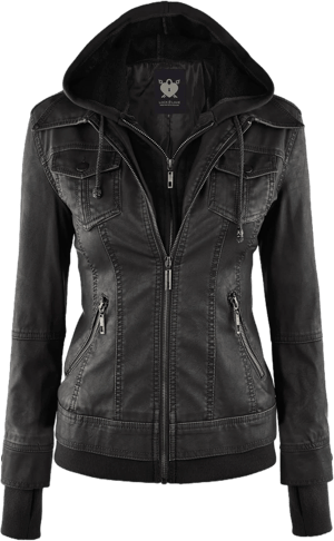 Made By Johnny MBJ Women's Faux Leather Motorcycle Jacket with Hoodie