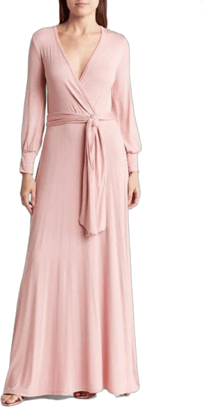 GO COUTURE Women's Long Sleeve Faux Wrap Maxi Dress