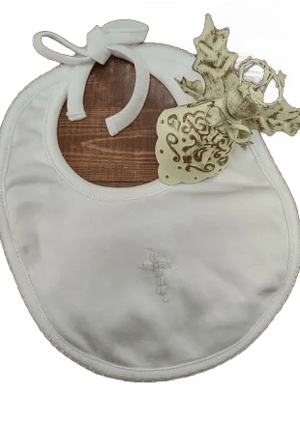 Cotton Baptism Bib With Embroidered Cross Off White