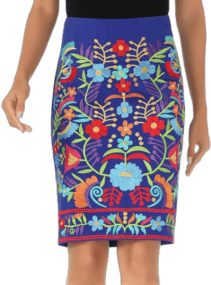 Women's Mexican Floral Embroidered Midi Skirt