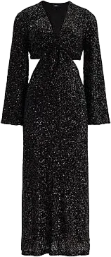 Express Women's Sequin Long Sleeve Cutout Twist Front Midi Dress