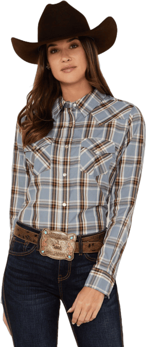 Wrangler Women's Long Sleeve Western Snap Plaid Shirt