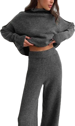 Commense Turtleneck Knit Pants Set