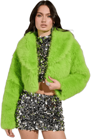 Akira Lights Out Cropped Faux Fur Jacket