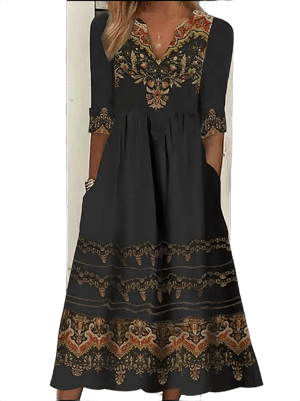 LightInTheBox Women's Floral Tribal Pocket Print Midi Dress