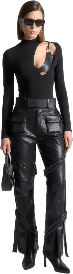 Manière De Voir Women's Leather Carpenter Cargo Trousers