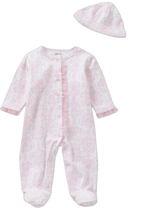 Little Me Baby Girls 2-Piece Damask Scroll Footie Set