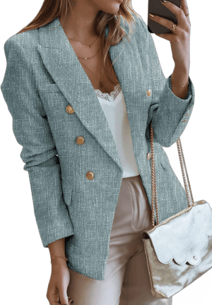 Women's Casual Double Breasted Tweed Blazer