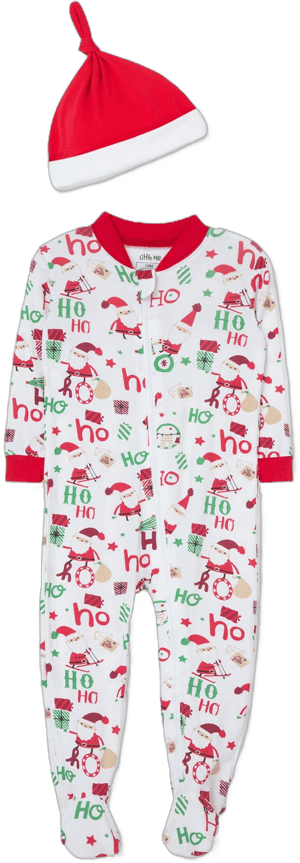 Little Me Ho Ho Ho Zip Front Footie & Hat Set