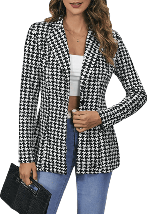 MakeMeChic Women's Houndstooth Button Down Blazer Jacket