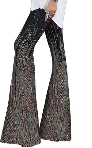 EVALESS Women's Sparkly Sequin High-Waisted Flare Pants