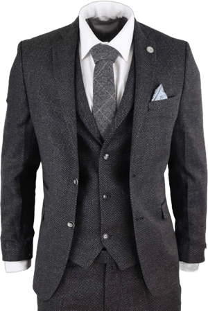 men Black Tweed 3 Piece Vintage Suit