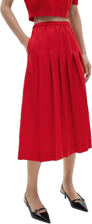 MANGO Women's Pleated Cotton Midi Skirt