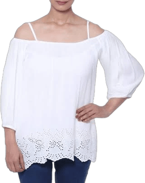 Novica Off-the-Shoulder Rayon Blouse with Eyelet Hem