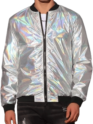 Men's Holographic Baseball Zipper Bomber Jacket