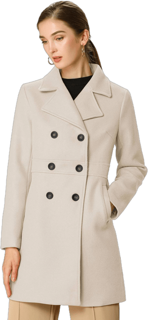 Allegra K Women's Double Breasted Notched Lapel Long Winter Coat