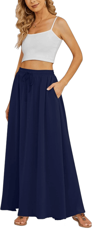 Yincro Women's Flowy High Waisted Pleated Maxi Skirt with Pockets