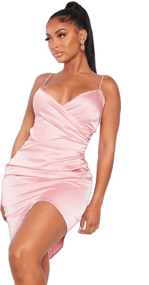 Women's Shape Dusty Pink Satin Wrap Dress