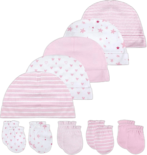 Newborn Baby Soft Cotton Organic Cap and Mitten Set Sunny Hats Hospital Baby Boy and Girl