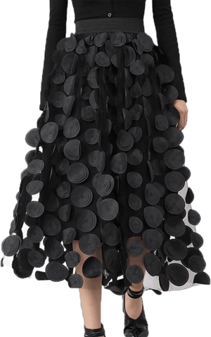 Women's Flowy A-Line Tulle Midi Skirt with 3D Polka Dot