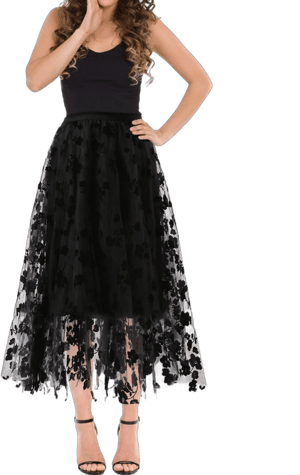 SHEJIZE Women's A-Line Tiered Tulle Midi Skirt