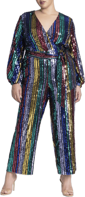 ELOQUII Women's Plus Size Multicolor Stripe Sequin Jumpsuit