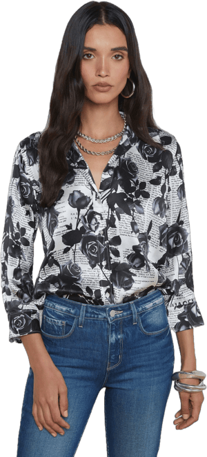 L'AGENCE Women's Dani Floral Silk Charmeuse Blouse