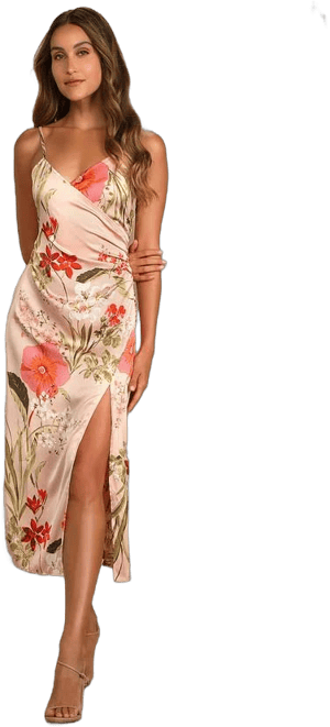 Lulus Floral Print Satin Midi Dress