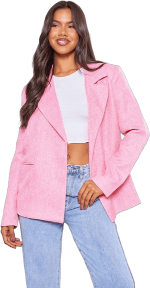 Women's Pink Textured Linen Feel Oversized Blazer