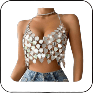 BODIY Women's Sparkly Sequin Halter Bra Chain Top