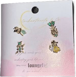 4 Stud Earrings Frog And The Princess Tiana Crystal Gold Plated Disney