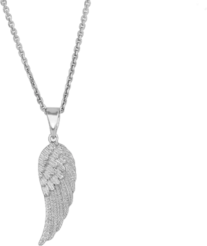 925 Sterling Silver Textured Angel Wing Pendant Necklace