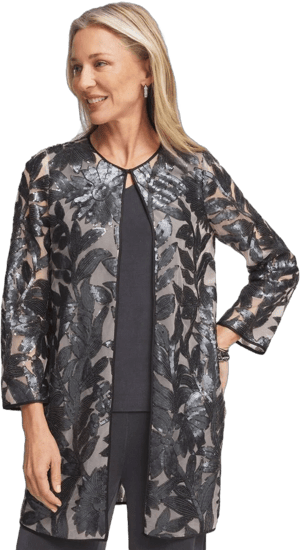 Chico's Women's Lace Sequin Wrinkle-Free Travelers Jacket