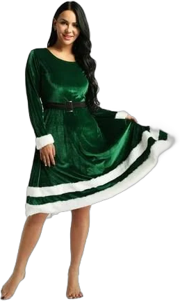 Women's Long Sleeve Velvet Dress with Belts