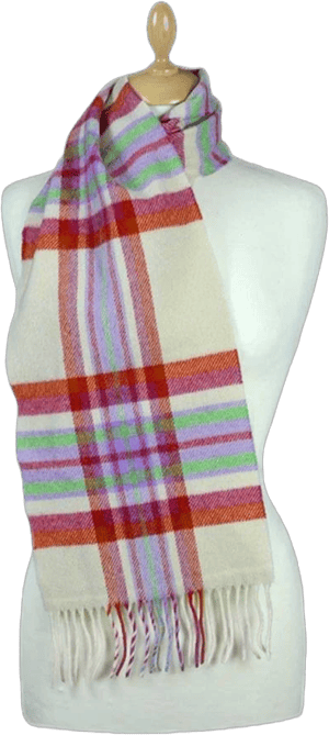 Narrow Lambswool Plaid Scarf Berries and Cream||Aran Sweater Market