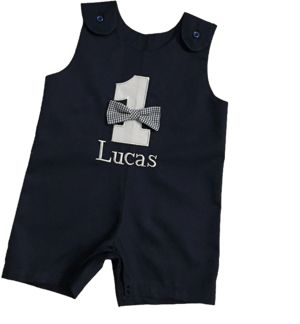 Personalized Pique Navy Romper - First Year Romper - First Birthday Romper - Bow Tie Romper